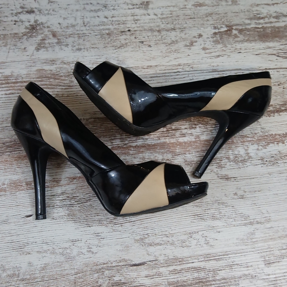 Leather Upper Open Toe Heels - image 1